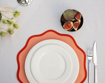 Ronde geschulpte katoenen placemats – 85% katoenen tafelmatten | Handgemaakt rustiek en boho tafellinnen | Woondecoratie boerderij