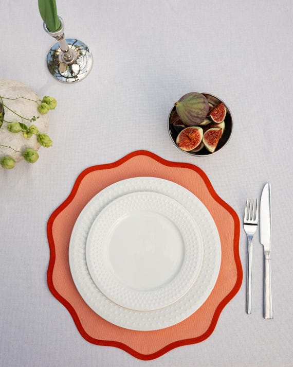 Round Scalloped Cotton Placemats – 85% Cotton Table Mats | Handmade Rustic & Boho Table Linens | Farmhouse Dining Decor