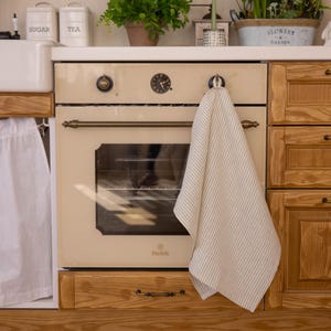 Striped Linen Kitchen Towel – Natural Thin Stripe | Rustic Dish Towel & Tea Towel | Absorbent and Durable Linen