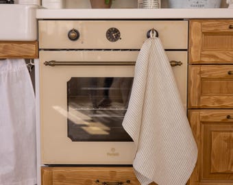 Striped Linen Kitchen Towel – Natural Thin Stripe | Rustic Dish Towel & Tea Towel | Absorbent and Durable Linen