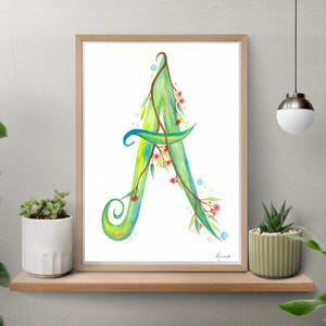 Letra A, arte de pared, guardería, decoración, alfabeto, acuarela, original, pintado a mano, arte de pared con la letra A, A4, de inspiración australiana, Australia