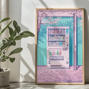 Cherry Blossom Vending Machine Art, Japanese Sakura-Inspired Decor, Aesthetic Springtime Digital Print, Anime-Inspired Artwork