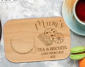 Personalised Engraved Wooden Tea and Biscuit Board | Serving Board | Valentine’s | Birthday | Housewarming | Coffee and Cake | Mothers Day