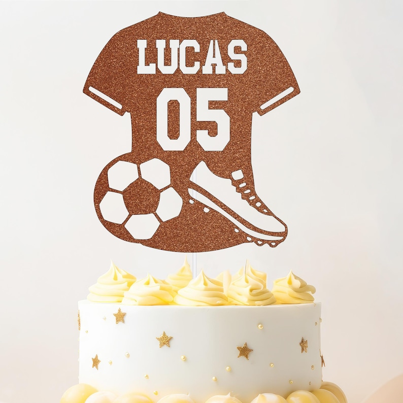 Birthday Glitter Cake Topper Custom Colour Any Name & Age Football T ...