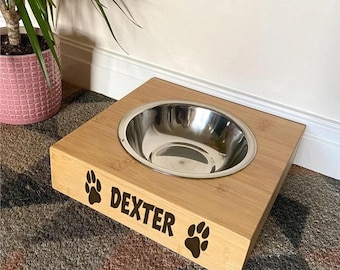 Personalised Wooden Engraved Dog Bowl Stand, Dog Food Bowl, Pet Food Bowl, Water Bowl, Small Dog Bowl Animal Dog Feeding Station Stand UK