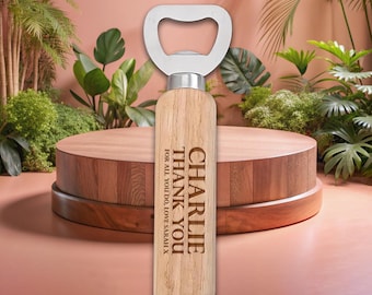 Personalised Bottle Opener Happy Birthday Your Text Here 1 Wooden Bottle Opener Laser Engraved UK Fathers Day, Birthday