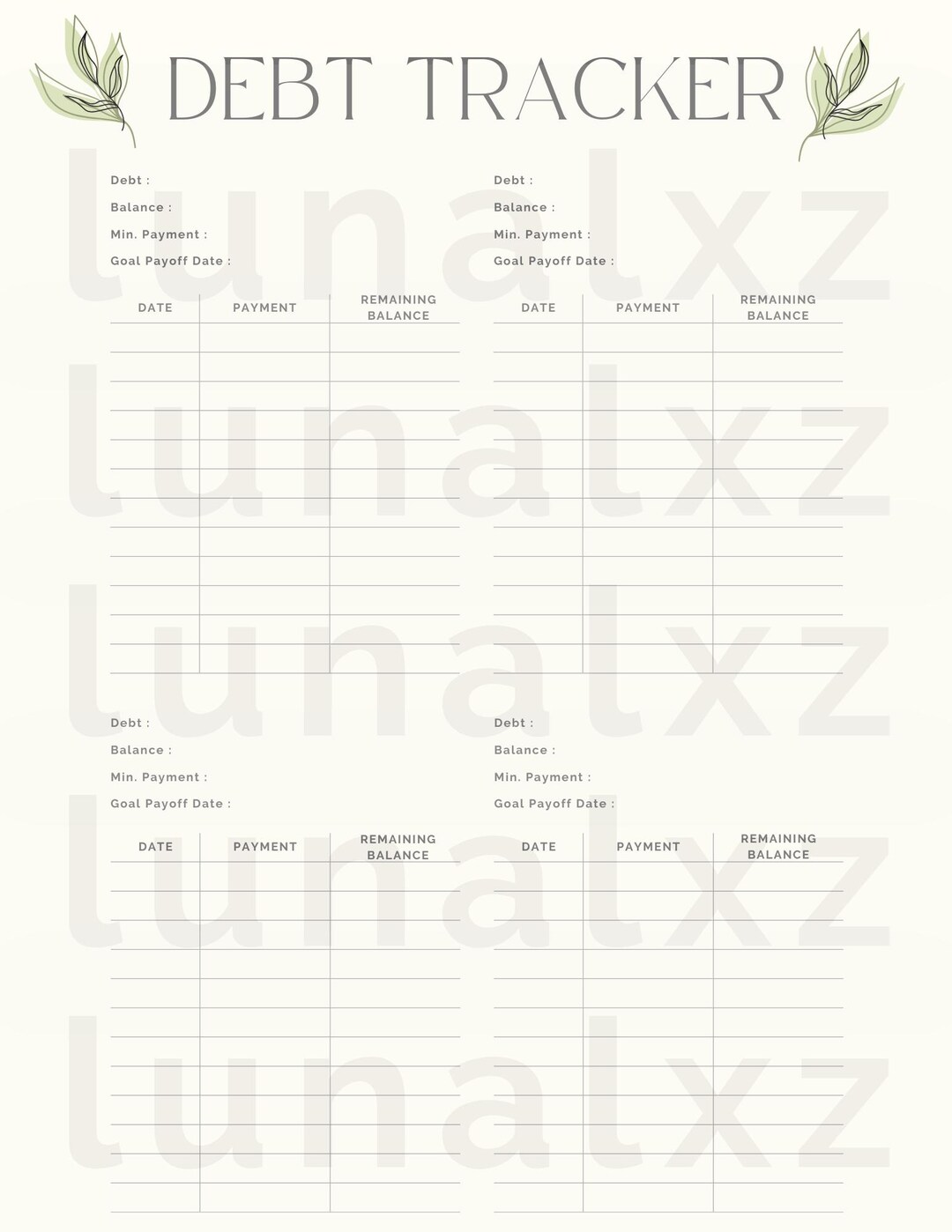 Debt Checklist.pdf Debt Tracker Printable PDF – Minimalist Debt Payoff Worksheet – Digital ...