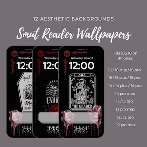 Smut Reader Dark Romance iPhone iOS 18 Wallpaper, Large and Small Icons, Writer Author Aesthetic Black Pink Red Skull Rose Skeleton Spooky
