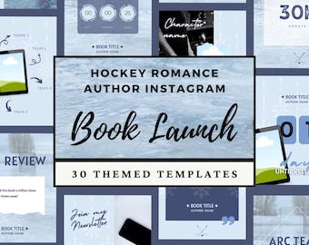 Hockeyromantik Författare Bookstagram Canva-mall 4:5 Inlägg på sociala medier, Boklanseringskampanj, Estetiskt Instagram-paket Blå isskridsko