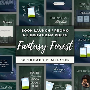 Fantasy Author Bookstagram Template Canva 4:5 Social Media Post Book Launch Release Promo, Aesthetic Instagram Bundle Romantasy Dark Forest
