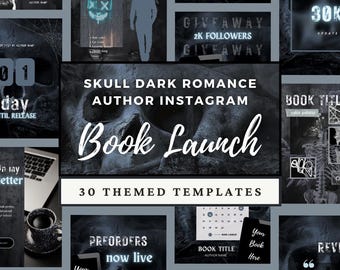 Skull Dark Romance auteur Bookstagram Canva sjabloon Instagram post, release promo boeklancering, esthetische bewerkbare suspense-horrorthriller
