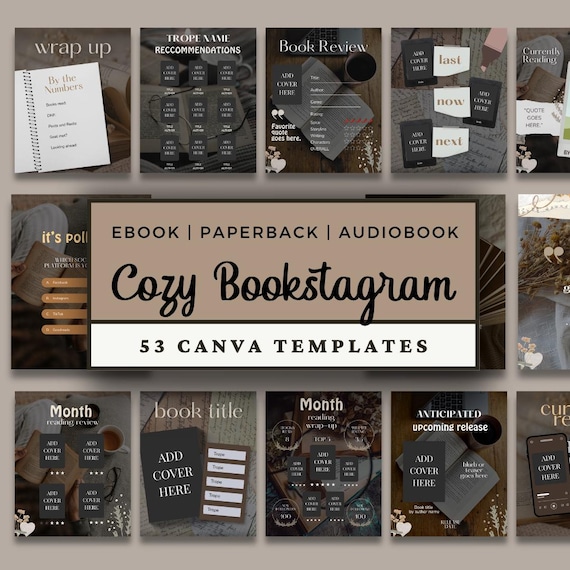 Brown Cozy Bookstagram Template Bundle, Instagram Posts Book Review Trope Social Media, Cottagecore Academia Reader Author Marketing Kindle
