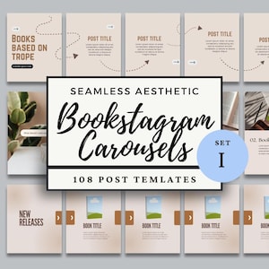 Seamless Carousel Bookstagram Canva Template Bundle, 4:5 Instagram Social Media Post, Reader Author Promo Series Book Review Trope Cozy