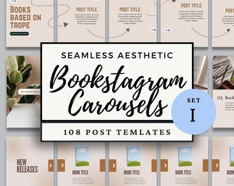 Seamless Carousel Bookstagram Canva Template Bundle, 4:5 Instagram Social Media Post, Reader Author Promo Series Book Review Trope Cozy