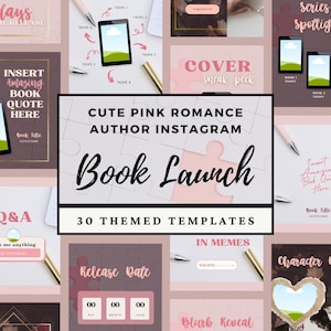 Söt romansförfattare rosa bokinläggsmall Canva-inlägg för sociala medier, boklanseringskampanj, estetiskt Instagram-paket rosa blommor