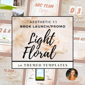 Modèle Bookstagram Canva, auteur floral doux et léger, publication sur les réseaux sociaux 1:1, promotion de lancement de livre, lot Instagram, mariage