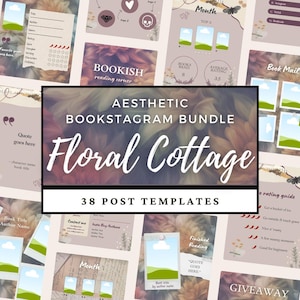 Cottage Bookstagram Canva Template Bundle, 4:5 Instagram Posts Book Review Social Media Content, Floral Light Romance Fantasy Reader Promo