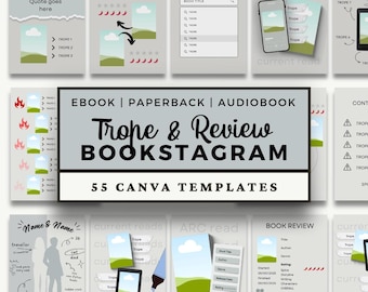 Boktrope-recension Bookstagram Canva-mallpaket, Instagram-inläggsläsare Författarpromo E-bok Pocketbok Ljudbok Kindle Annoteringsflikar