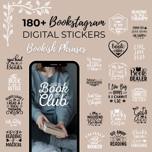 Adesivi per storie digitali di Bookstagram su Instagram, calligrafia, parole libresche, club del libro, autore, lettore, testo in bianco e nero, PNG, romanticismo, oscenità