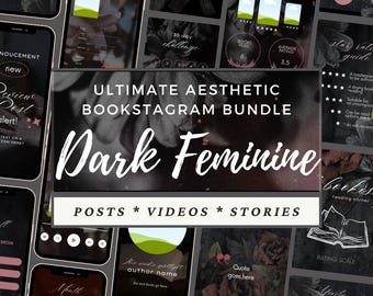 Plantillas de Bookstagram de estilo femenino oscuro en Canva, historias destacadas para Instagram Reels, reseñas de libros para redes sociales, romance floral rosa.