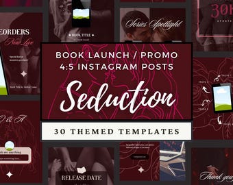 Modèle Bookstagram d&#39;auteur de romance sombre épicée, ensemble Canva 4: 5, article de critique sur les réseaux sociaux, promotion de lancement de livre, maquette sensuelle de rose rouge