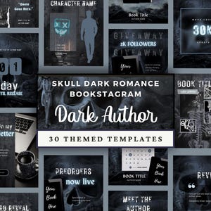 Autore di romanzi dark romance con teschio, modello Canva per post Instagram, promozione per il lancio del libro, thriller horror di suspense estetico modificabile