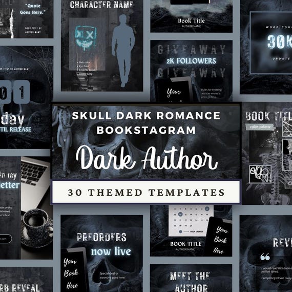 Skull Dark Romance Author Bookstagram Canva Template Instagram Post, Book Launch Release Promo, Aesthetic Editable Suspense Horror Thriller