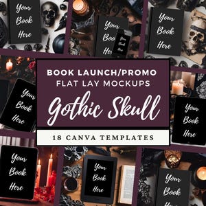 Gothic Skull Dark Mockups Canva Template, Bookstagram Editable Instagram Post, Reader Author Promo Flat Lay Book Cover Black Romance Witchy