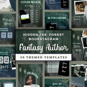 Fantasy Author Bookstagram Template Canva Social Media Post Book Launch Release Promo, Aesthetic Instagram Dark Romantasy Magic Forest Woods