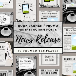 Book Release Author Bookstagram Canva Template 4:5 Social Media Post Book Launch Promo, Aesthetic Newspaper Instagram Bundle Mystery Romance