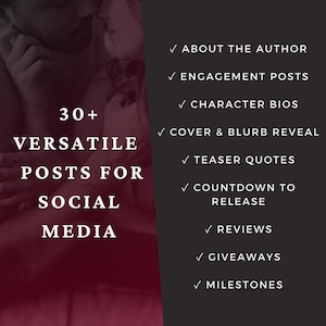 Kryddig romansförfattare Bookstagram-mall Canva-paket Recensionsinlägg för sociala medier, Boklanseringskampanjmodell Mörkröd Rosa Svart Ångande bild 2