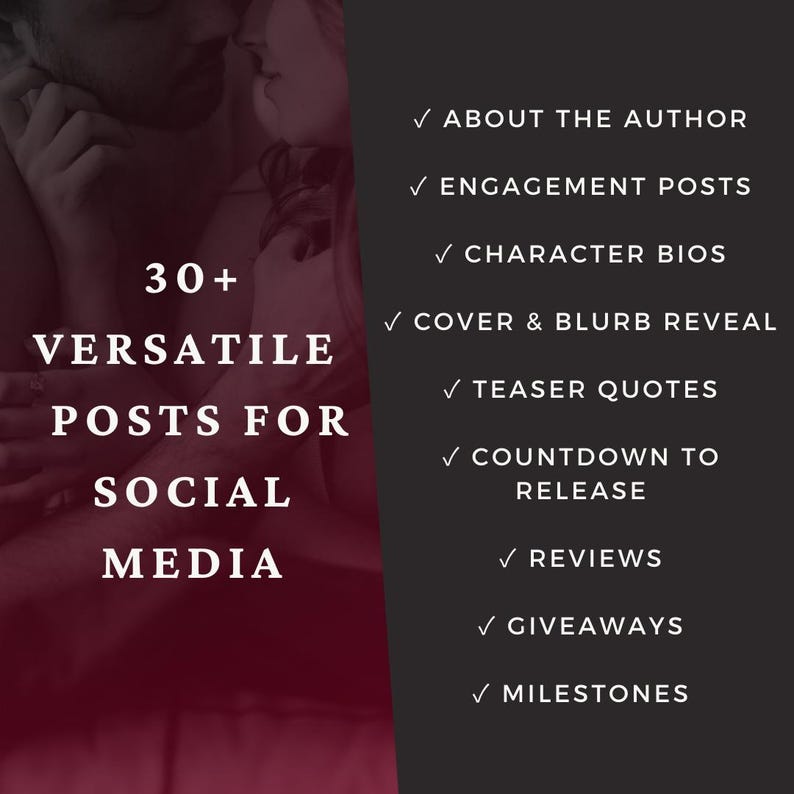 Kryddig romansförfattare Bookstagram-mall Canva-paket Recensionsinlägg för sociala medier, Boklanseringskampanjmodell Mörkröd Rosa Svart Ångande bild 2