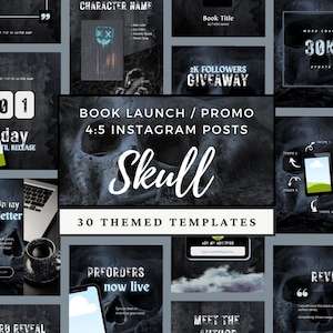 Skull Dark Romance Author Bookstagram Canva Template 4:5 Social Media Post, Book Launch Release Promo, Aesthetic Instagram Bundle Editable
