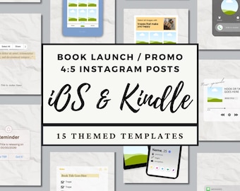 iOS Kindle カラーブックカバーモックアップCanvaテンプレートバンドル、Instagram投稿、読者著者プロモーションレビューeBookハイライトソーシャルメディアトレンド
