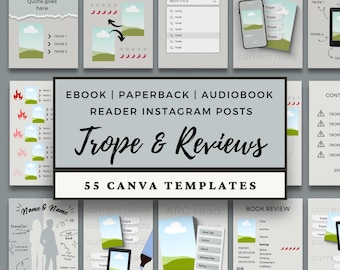 Boktrope-recension Bookstagram Canva-mallpaket, Instagram-inläggsläsare Författarpromo E-bok Pocketbok Ljudbok Kindle Annoteringsflikar
