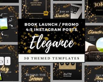 Elegant Author Bookstagram Canva Template Social Media Post, Book Launch Release Promo, Aesthetic Instagram Bundle Dark Romance Black Gold