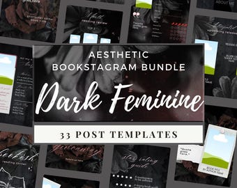 Dark Bookstagram Canva Template Bundle, 4:5 Instagram Posts Book Review Social Media Content, Romance Reader Promo Floral Black Pink Roses