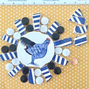 Blue Rooster Focal / Mosaic China Tiles ~~~ White/Black Circle Tiles ~~Blue / White Stripped Border Tiles ~~ FREE SHIPPING!!