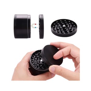 Grinder per erbe aromatiche nero elegante: frantoio in metallo a 4 strati (63 mm)