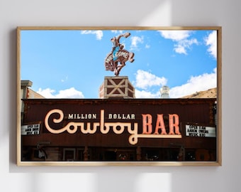 Million dollar cowboy bar print, Jackson hole Wyoming wall art, downtown jackson hole photograph, landscape, wall decor, cowboy bar picture