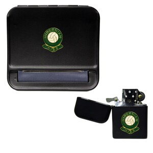 May include: Black rolling tray and lighter with a green and gold Hibernian Football Club logo. The logo features a soccer ball and the text "Hibernian" and "Hibs".