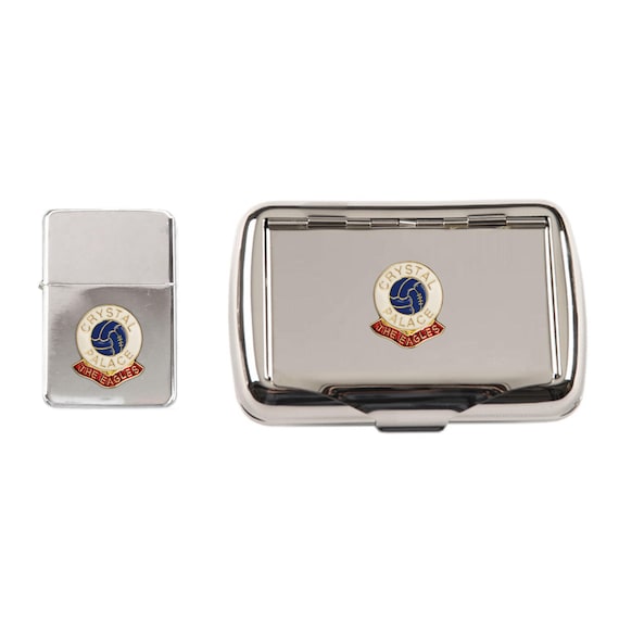 Crystal Palace Football Club Polished Chrome Tobacco Tin and Stormproof  Petrol Lighter With Option to Personalise
