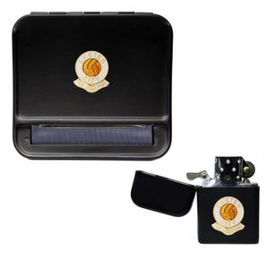 May include: Black rolling tray and lighter with a white and gold Exeter City Football Club logo. The logo features a soccer ball and the text "Exeter City The Grecians".