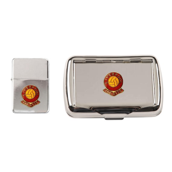 liverpool tobacco tin Liverpool Football Club Polished Chrome Tobacco Tin and Stormproof Petrol  Lighter With Option to Personalise