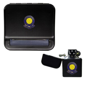 May include: Black rolling tray with a Southend United logo. The logo is a blue circle with a yellow soccer ball and the words "Southend United" and "The Shrimpers".