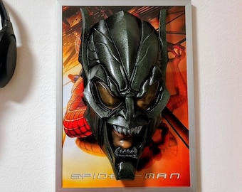 Green Goblin 3D Wall Art – Hand Painted Spider-Man Sam Raimi Frame – Marvel Villain Sculpture – Handmade Movie Cult Decor – Unique Gift