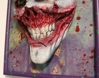 Why So Serious – 3D Joker Mask Wall Art 30×22×12 cm • Hand-Painted Purple Frame • Horror Blood Effect