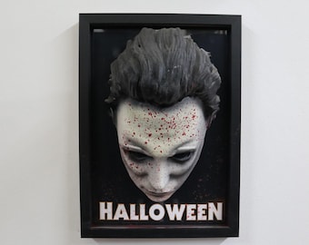 Rzeźba ścienna Michaela Myersa na Halloween | Kolekcjonerski, ręcznie robiony obraz 3D z motywem horroru