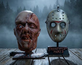 Jason Voorhees 3D Bust Part 3 | Friday the 13th Removable Hockey Mask with Stand, Hand Painted Horror Collectible RELICS The Frame Beyond