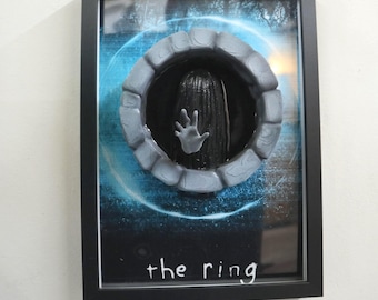 Samara The Ring 3D Horror Wall Art – Nightmares in Frame – Handmade Painted Sculpture – Cult Movie Wall Decor
